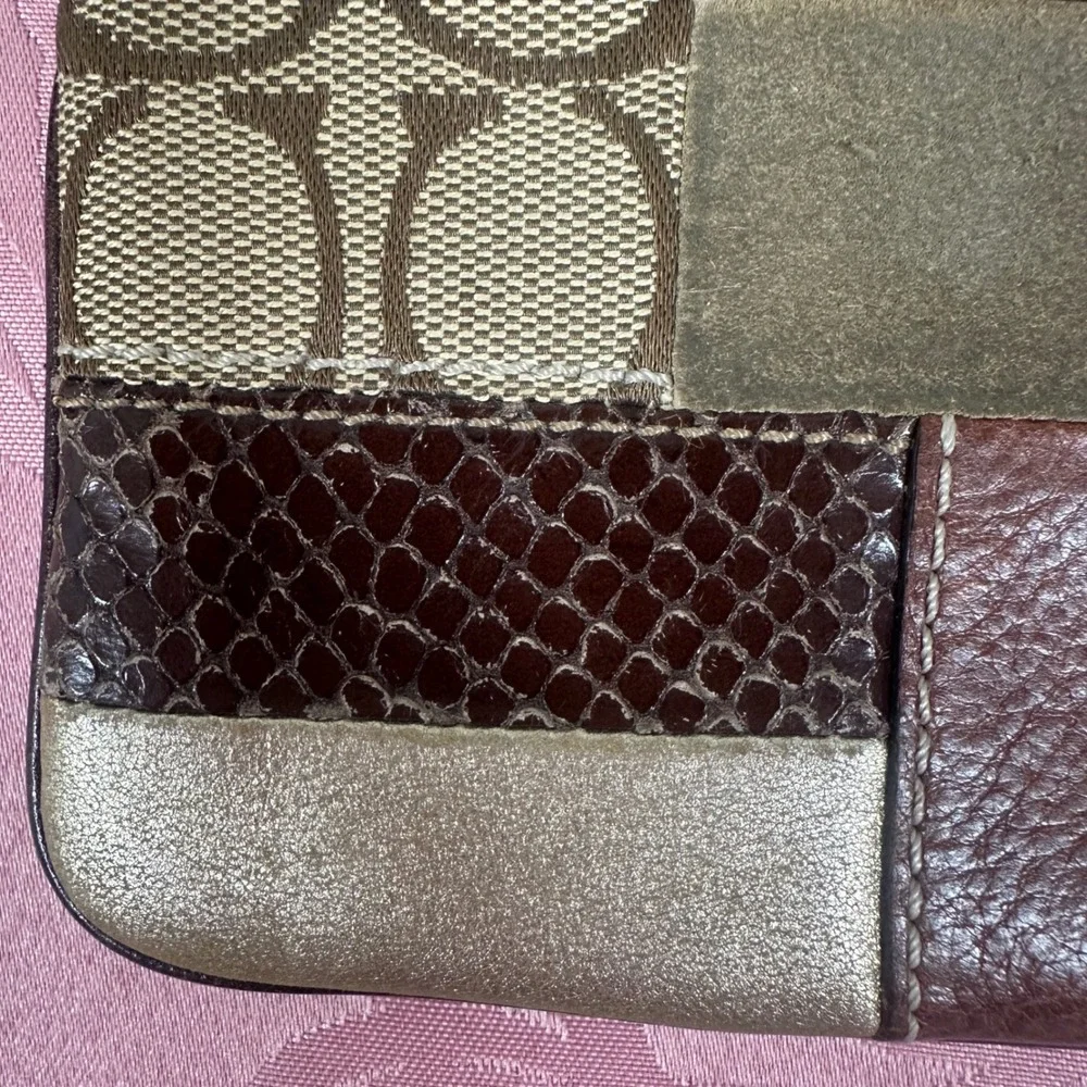 Coach Patchwork Wristlet Bag Leather Suede Zebra Hair Calf Brown Multi